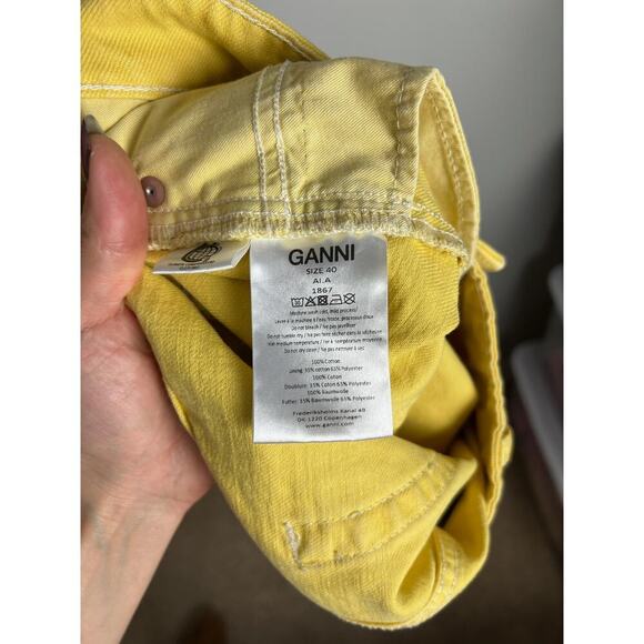 Ganni Shiloh Yellow Denim Mini Skirt High Waist Casual Festival Size 8 Women’s - Picture 7 of 8